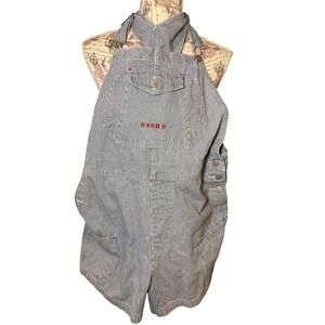 Vintage Y2K Bum Equipment Pinstripe embroidered Overalls Shorts Women's Large